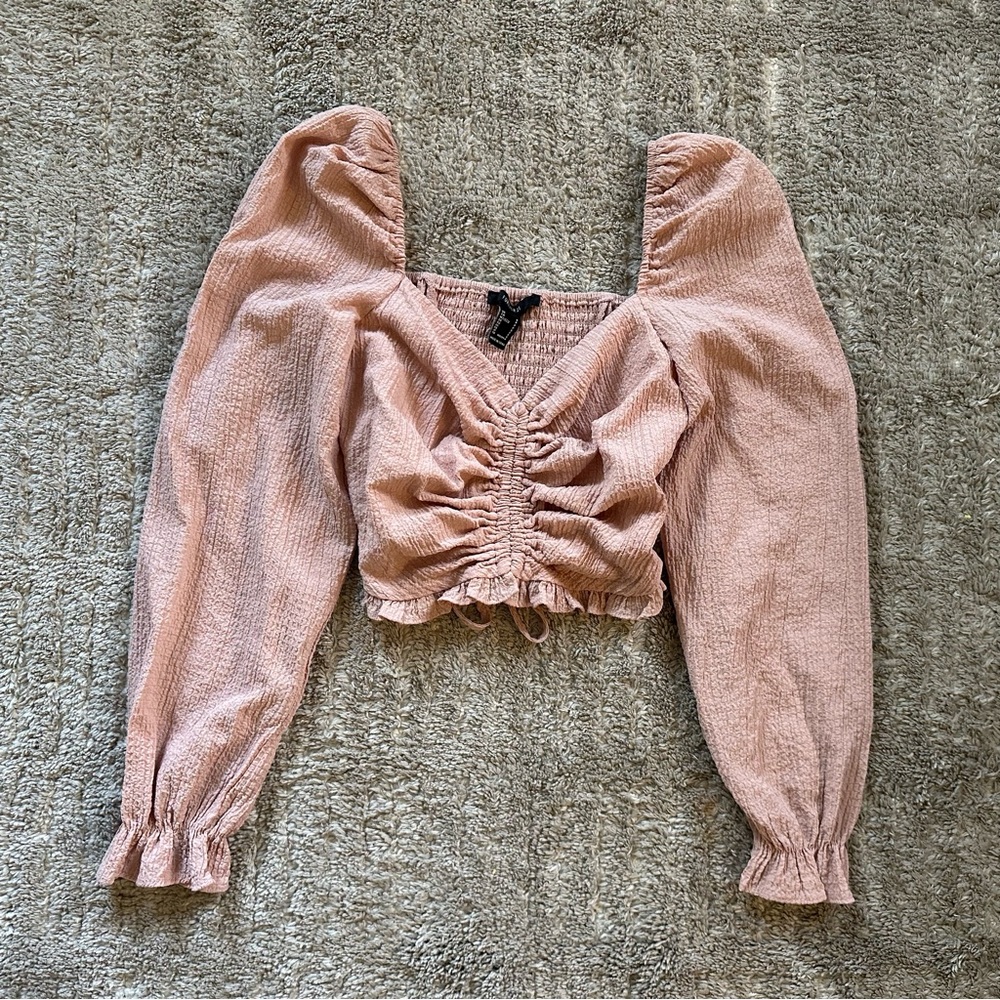 Ruched Puff Sleeve Crop Top - Dusty Rose